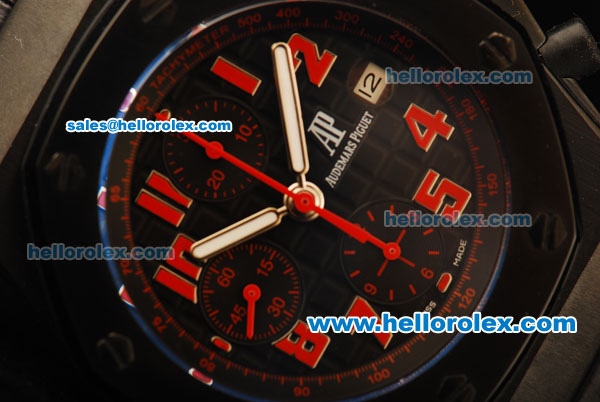 Audemars Piguet Royal Oak Offshore Chronograph Swiss Valjoux 7750 Automatic Movement PVD Case with Red Markers and Black Leather Strap-Run 9@sec - Click Image to Close